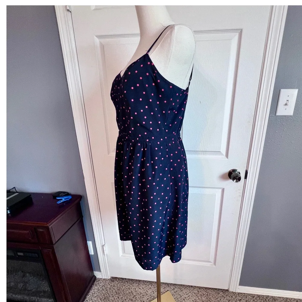 J. Crew Seaside Fit and‎ Flare Sun Dress Blue with Orange Polka Dots Women's 6